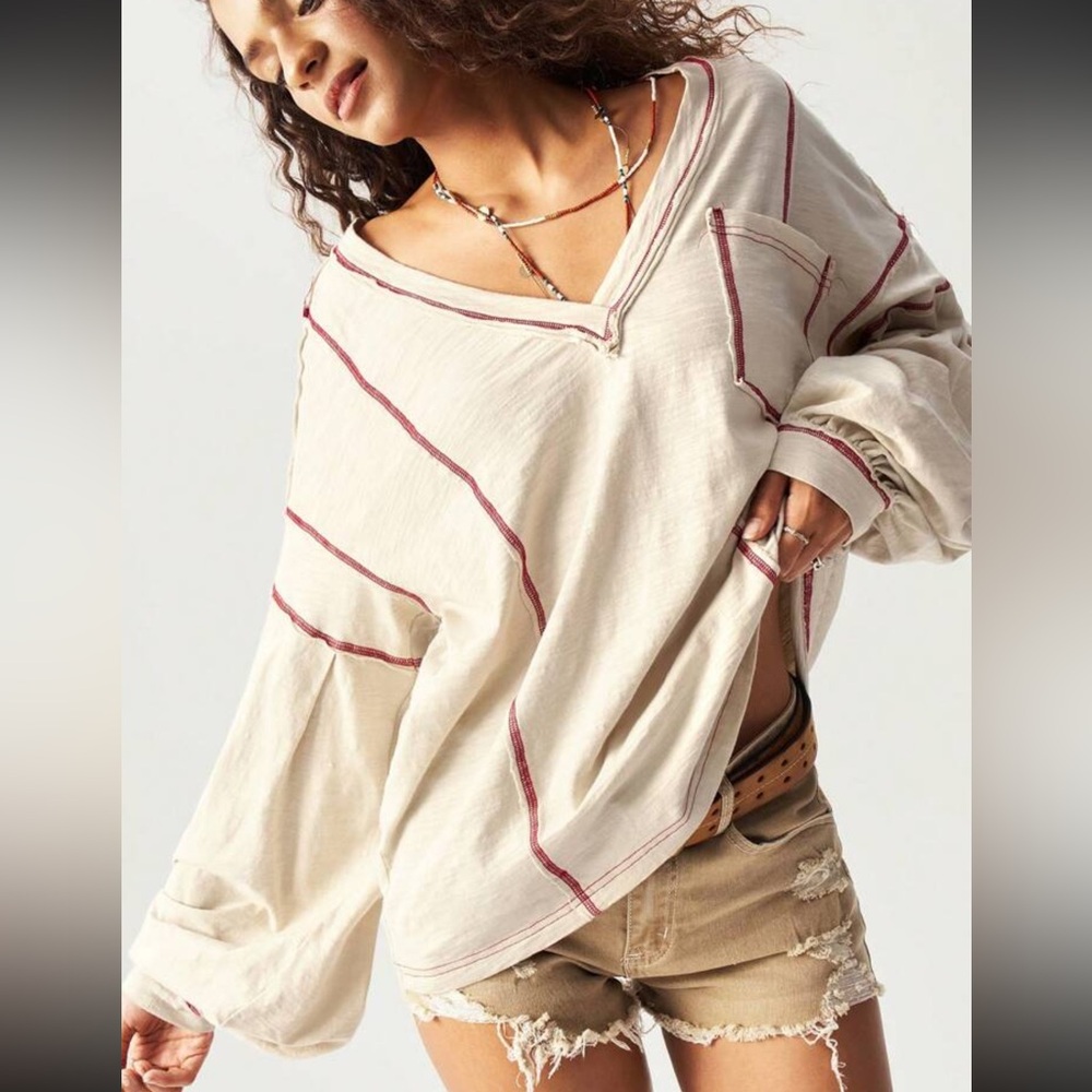 Bohemian Casual Knit V-Neck Drop Shoulder Long Sleeve Loose Women Top
